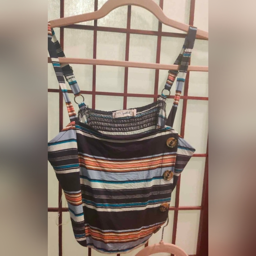 'Spoiled" Brand  Multicolor Striped Crop Top with Button Accents/Smocking